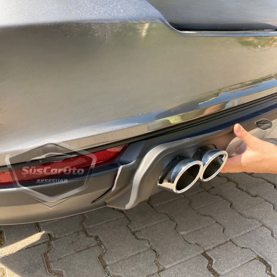Fiat Egea Sedan 2015 Sonrası Araca Özel Siyah Arka Difüzör 4 Krom Egzoz Çıkışlı Arka Tampon Eki İthal 1.Sınıf image 6