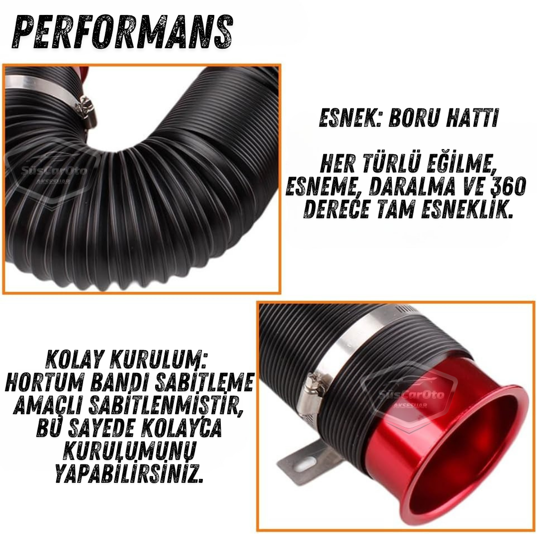 Universal Akordiyon Açık Hava Filtre Borusu Performans ve Ses Arttırıcı Uzayan Esnek Hortum 75 mm Hava Filtre Uzatma Sprali Gümüş image 4