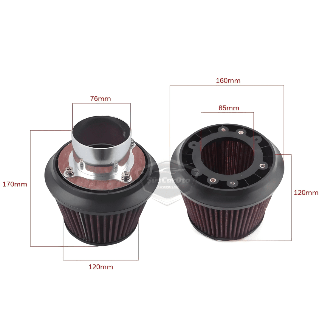Apexi Universal Performans ve Ses Arttırıcı Aparatlı Açık Hava Filtresi Seti +6 Hp Dual Funnel Kırmızı 76 mm image 3