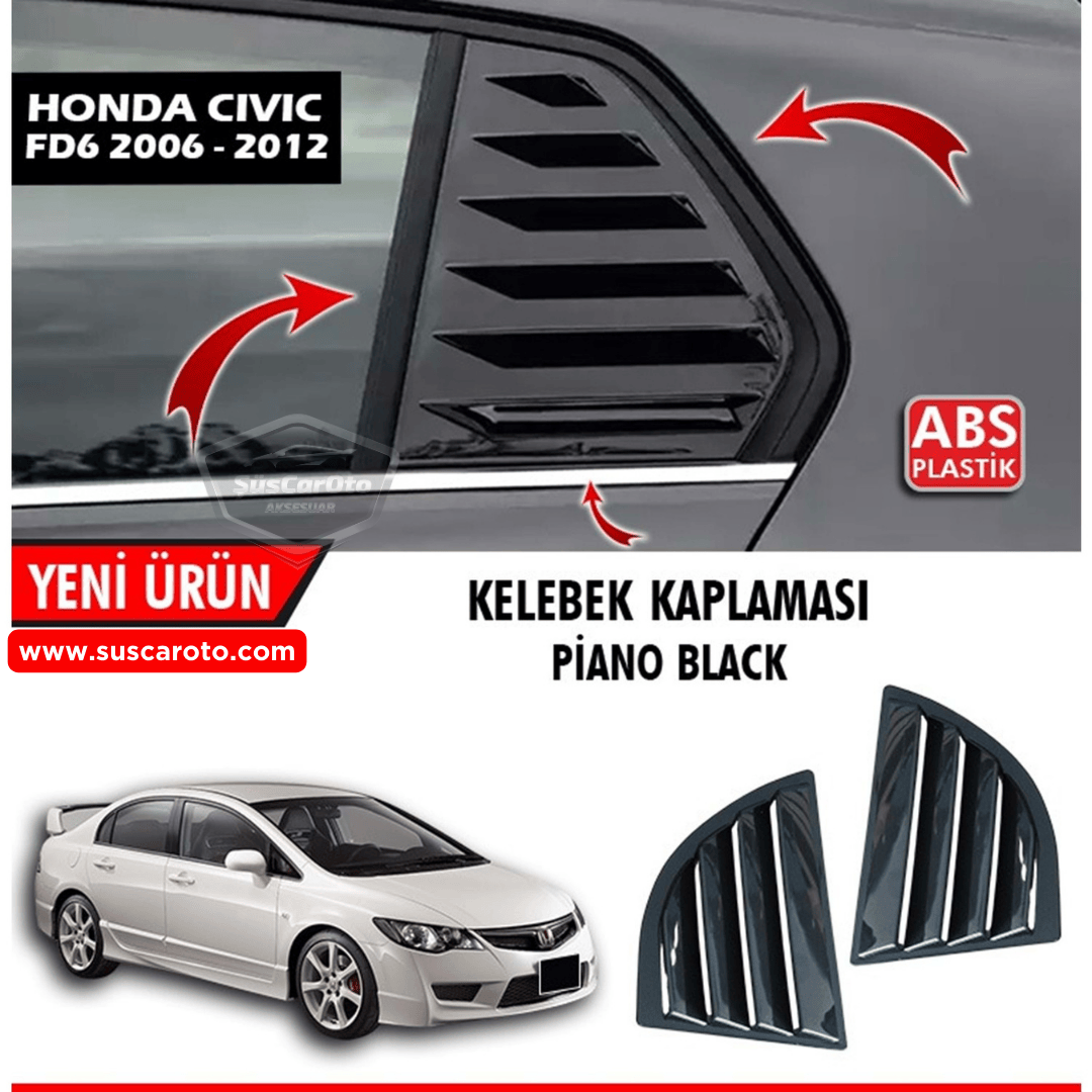 Honda Civic FD6 2006-2011 Uyumlu Kelebek Cam Izgarası Kelebek Cam Vizörü Havalandırma Sağ Sol Takım Parlak Siyah image 0