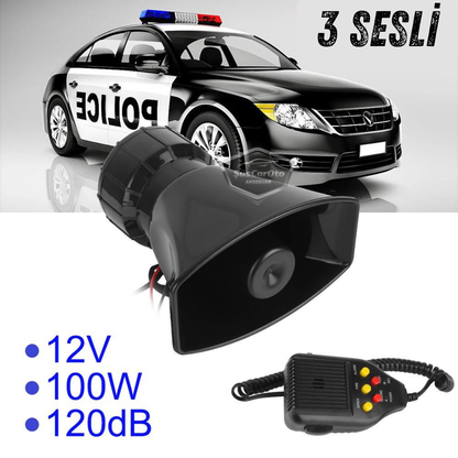 Her Araca Uyumlu Üniversal Ses Kaydetme ve Çalma Özellikli Siren 3 Farklı Siren Sesi Güçlü Polis Sireni Mikrofonlu Megafonlu Korna 12V 100W image 6