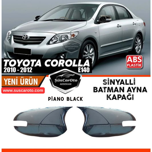 Toyota Corolla E140 FL Sinyalli 2010-2012 Uyumlu Batman Yarasa Ayna Kapağı Piano Black ABS Plastik Sağ Sol Takım image 0
