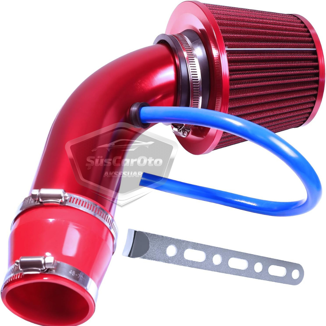 Universal Ses &amp; Performans Arttırıcı Açık Hava Filtre Kiti Set Alüminyum Alaşımlı Krom Bigtube +6 Hp 65-75 mm Kırmızı image 7