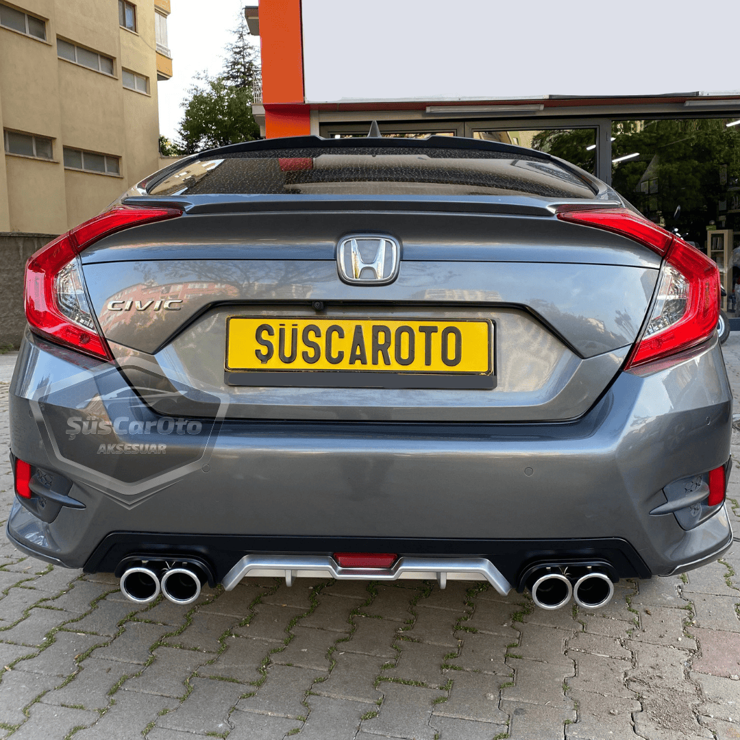 Honda Civic FC5 2016-2021 Araca Özel Siyah Gri Arka Difüzör Tırnaklı 4 Yuvarlak Egzoz Çıkışlı Arka Tampon Eki İthal 1.Sınıf image 8