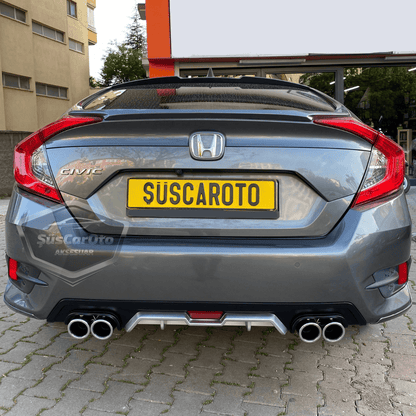Honda Civic FC5 2016-2021 Araca Özel Siyah Gri Arka Difüzör Tırnaklı 4 Yuvarlak Egzoz Çıkışlı Arka Tampon Eki İthal 1.Sınıf image 8