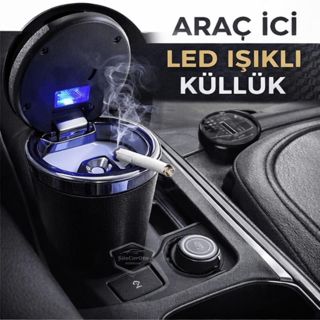 Üniversal Porselen Yanmaz Koku Geçirmez Mavi Işıklı Lüx Oto Küllük Dumansız Kapaklı Spor Araç İçi Küllük Araba Küllüğü Karbon Kapak image 3
