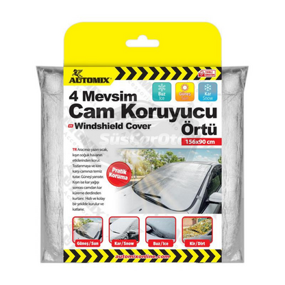 4 Mevsim Oto Ön Cam Brandası Araç Camı Buzlanma Önleyici Ve Koruyucu Branda Cam Üstü Kar Örtüsü Buz Brandası Güneş Önleyici 156 x 90 cm image 1