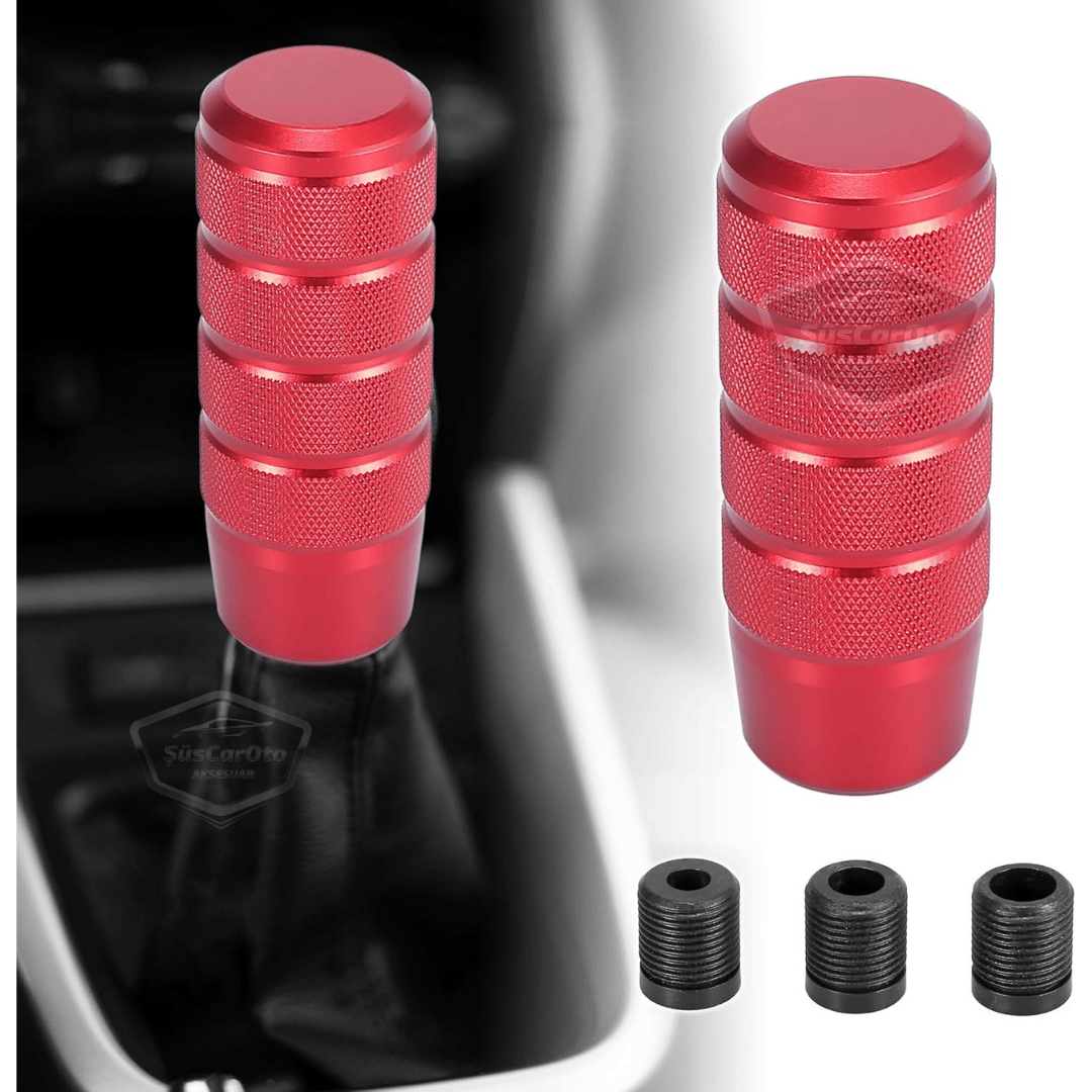 Üniversal 9.5 cm JDM Metal Spor Görünümlü Vites Topuzu Aparatlı Alüminyum Alaşım Otomatik-Manuel Yarış Vites Kolu Kırmızı image 0
