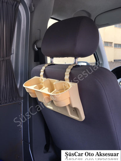 Araç İçi Koltuk Arası ve Başlık Bardak Tutucu, Bardaklık Bej image 1