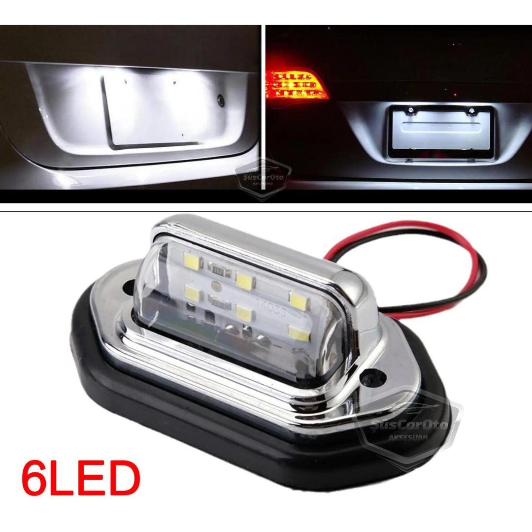 Üniversal Plaka Lambası 6 Led Güçlü Işık Su Geçirmez Krom Araç Plaka Işığı Ultra Parlak Oto Aydınlatma 12/24V 2 Adet image 1