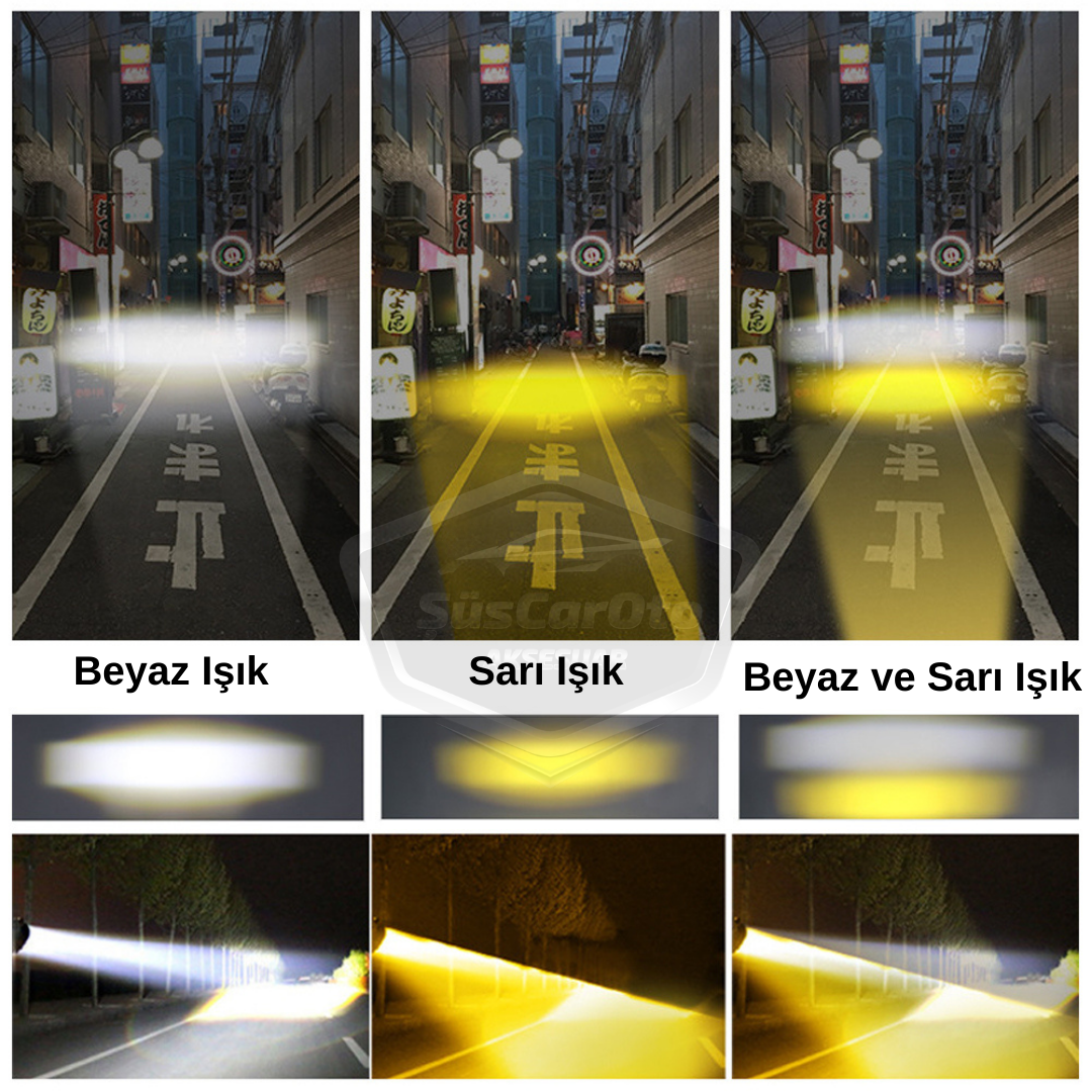Robot Sis Farı Çift Renk Sarı-Beyaz Araç Motosiklet Off Road Led Lamba Çift Gözlü Projektör 50W Metal Arazi Çalışma Lambası 1 Adet image 5