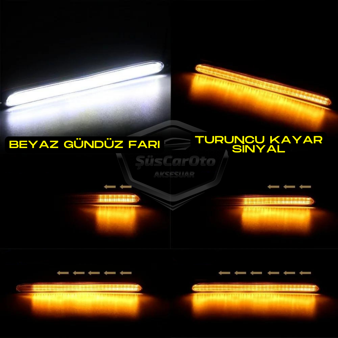 Selamlamalı Kayar Sinyalli Araba Gündüz Farı Esnek Gündüz Ledi DRL Led Lamba Güçlü Işık Açılış Animasyonlu 12V Su Geçirmez Sarı Beyaz 2 Adet 34.5 cm image 3