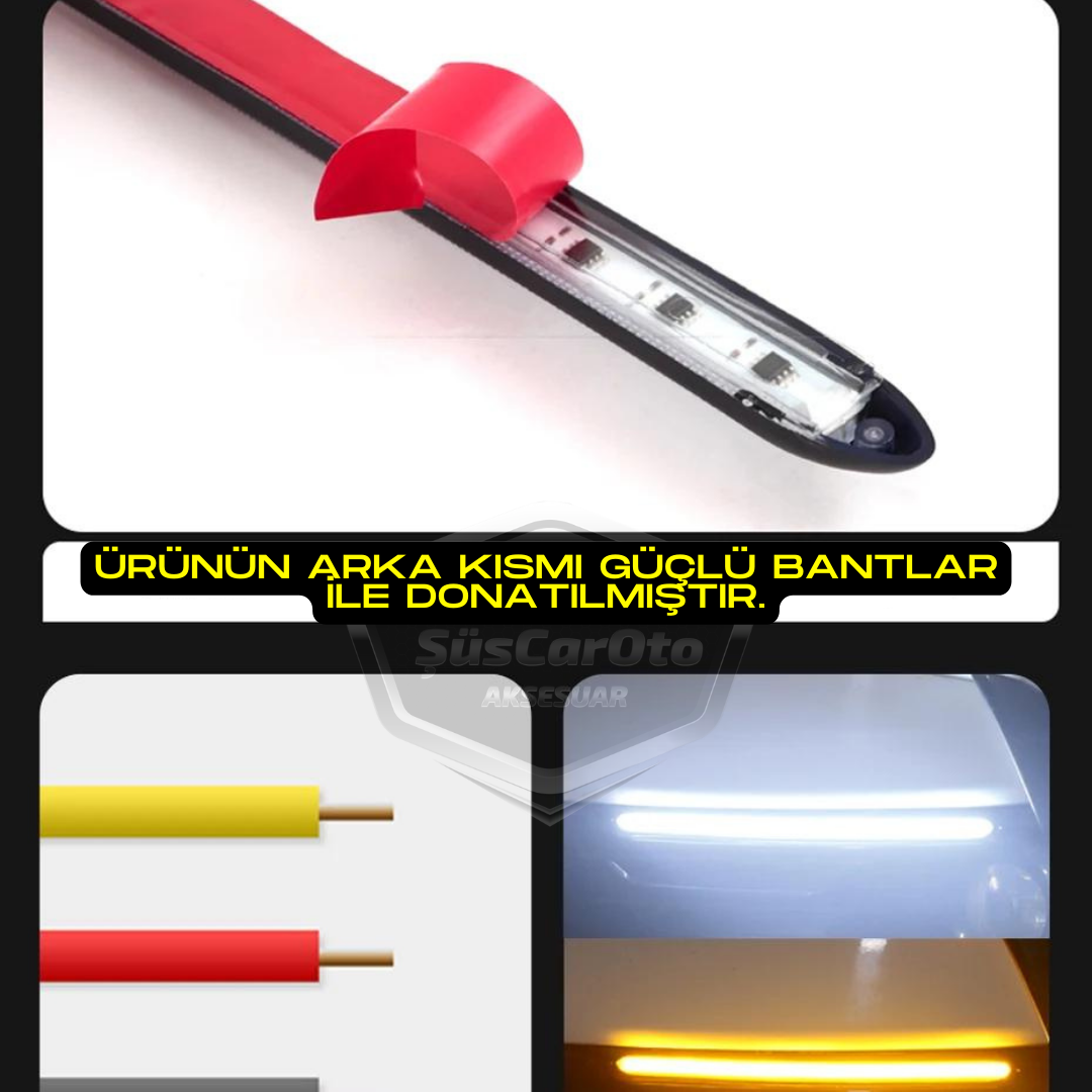 Selamlamalı Kayar Sinyalli Araba Gündüz Farı Esnek Gündüz Ledi DRL Led Lamba Güçlü Işık Açılış Animasyonlu 12V Su Geçirmez Sarı Beyaz 2 Adet 34.5 cm image 5