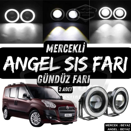 Fiat Doblo D3 2010-2015 Uyumlu Üniversal Mercekli Angel Sis Farı Metal Su Geçirmez 76 mm Beyaz Halkalı Gündüz Farı Angel Eyes 2 Adet image 0
