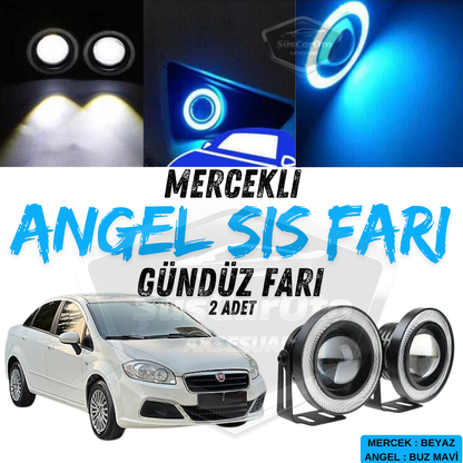 Fiat Linea 2007-2018 Uyumlu Üniversal Mercekli Angel Sis Farı Metal Su Geçirmez 76 mm Buz Mavi Halkalı Gündüz Farı Angel Eyes 2 Adet image 0