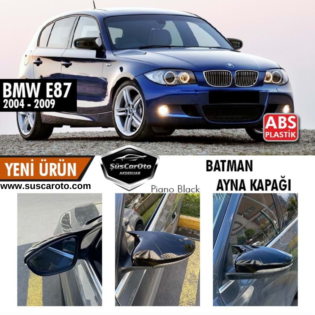 BMW E87 1 Serisi Makyajsız Kasa 2004-2009 Uyumlu Batman Yarasa Ayna Kapağı Piano Black ABS Plastik image 1