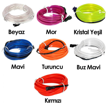 Araç Araba İçi Torpido Ledi Renkli İp Neon İp Led 2 Metre image 5