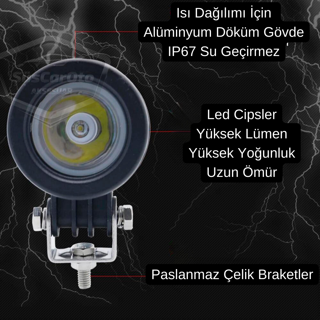 Yuvarlak Tek Led Bar Beyaz Sis Farı Araç Motosiklet Off Road Atv Forklift Led Lamba Projektör Metal Arazi Çalışma Lambası 2 Adet 10w image 6