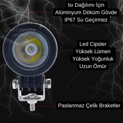 Yuvarlak Tek Led Bar Beyaz Sis Farı Araç Motosiklet Off Road Atv Forklift Led Lamba Projektör Metal Arazi Çalışma Lambası 2 Adet 10w image 6