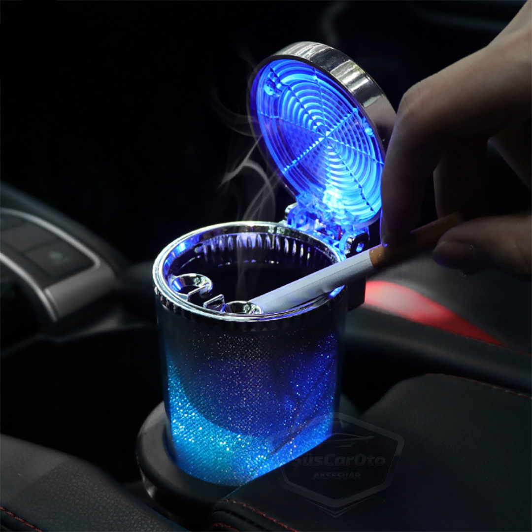 Üniversal 7 Renkli RGB Led Işıklı Lüx Oto Küllük Kapaklı Spor Araç İçi Küllük Araba Küllüğü image 2