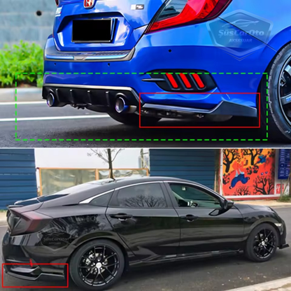 Honda Civic FC5 2016-2021 Araca Özel Parlak Siyah Arka Çıkıntılı Flap Kanatlı Arka Ek ABS Plastik Piano Black Arka Tampon Bıçak image 3