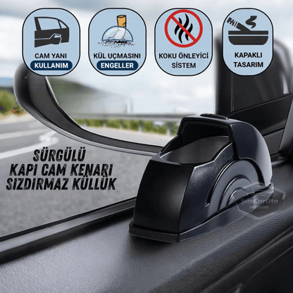 Üniversal Sürgülü Kapı Cam Kenarı Yanmaz Koku Geçirmez Sızdırmaz Oto Küllük Dumansız Kapaklı Spor Araç İçi Küllük Araba Küllüğü Siyah image 0