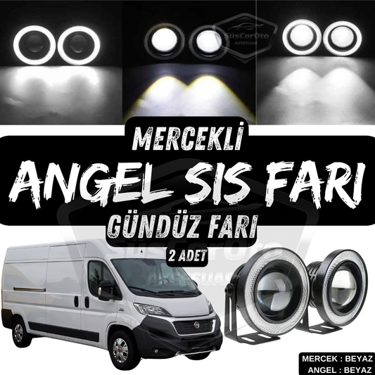 Fiat Ducato Uyumlu Üniversal Mercekli Angel Sis Farı Metal Su Geçirmez 76 mm Beyaz Halkalı Gündüz Farı Angel Eyes 2 Adet image 0