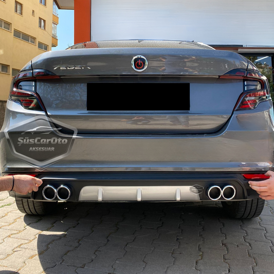 Fiat Egea Sedan 2015 Sonrası Araca Özel Siyah Arka Difüzör 4 Krom Egzoz Çıkışlı Arka Tampon Eki İthal 1.Sınıf image 0