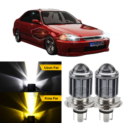 Honda Civic İES EK 1996-2000 Uyumlu Mercekli Far Ampulü Led Xenon Çift Renk Sarı-Beyaz Far Şimşek Etkili CSP Led Lamba Uzun Kısa 2 Adet Takım image 0