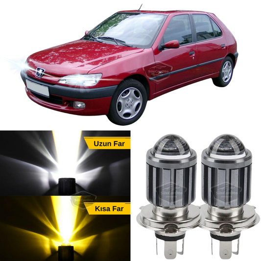 Peugeot 306 1993-2002 Uyumlu Mercekli Far Ampulü Led Xenon Çift Renk Sarı-Beyaz Far Şimşek Etkili CSP Led Lamba Uzun Kısa 2 Adet Takım image 0