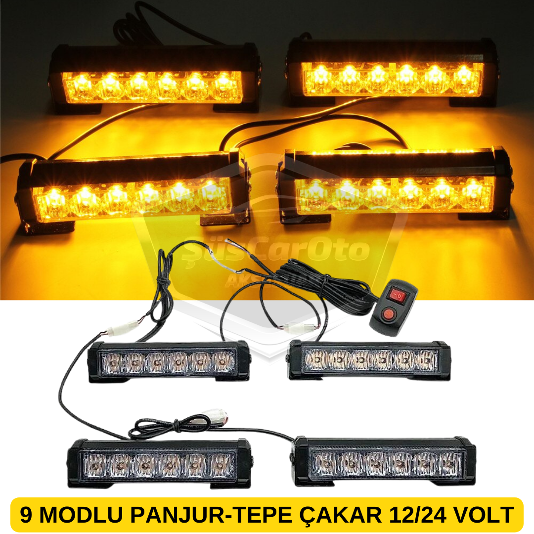Profesyonel 6 Led Panjur İçi Tavan Tepe Çakar Lamba 4 lü Turuncu Ayaklı 12/24 Volt Off Road Ambulans İtfaiye Kurtarıcı Motosiklet Çakar Lamba İkaz Lambası Metal 9 Modlu Uyarı Işığı image 0
