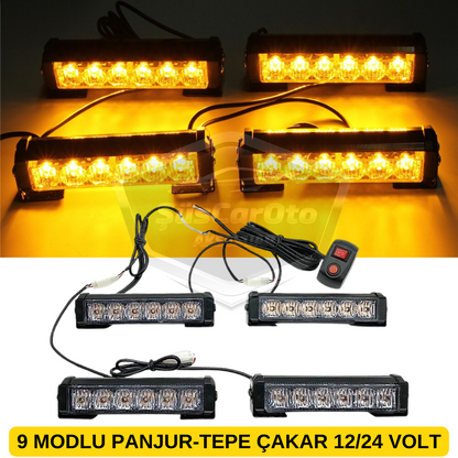 Profesyonel 6 Led Panjur İçi Tavan Tepe Çakar Lamba 4 lü Turuncu Ayaklı 12/24 Volt Off Road Ambulans İtfaiye Kurtarıcı Motosiklet Çakar Lamba İkaz Lambası Metal 9 Modlu Uyarı Işığı image 0