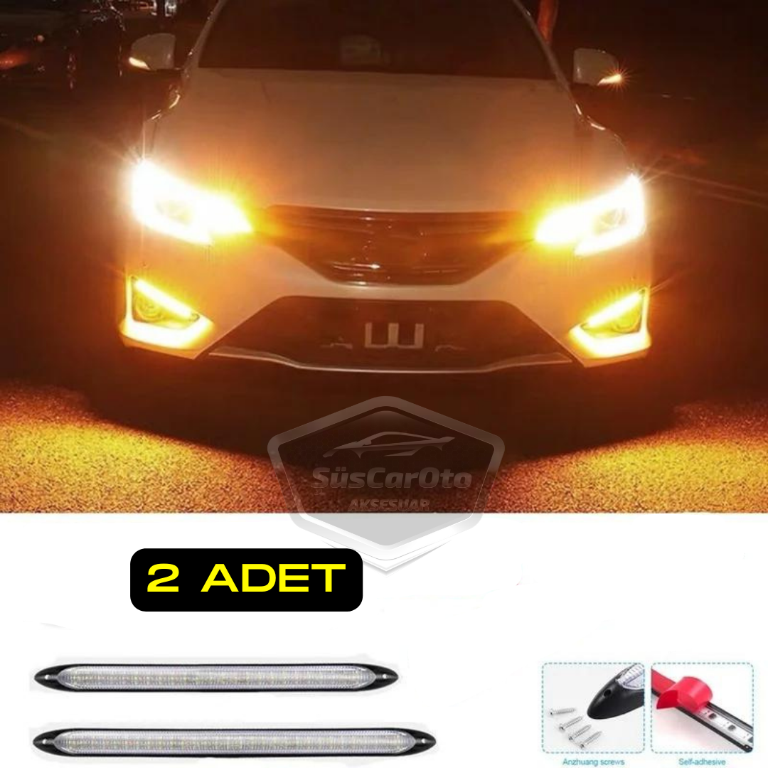 Selamlamalı Kayar Sinyalli Araba Gündüz Farı Esnek Gündüz Ledi DRL Led Lamba Güçlü Işık Açılış Animasyonlu 12V Su Geçirmez Sarı Beyaz 2 Adet 34.5 cm image 1