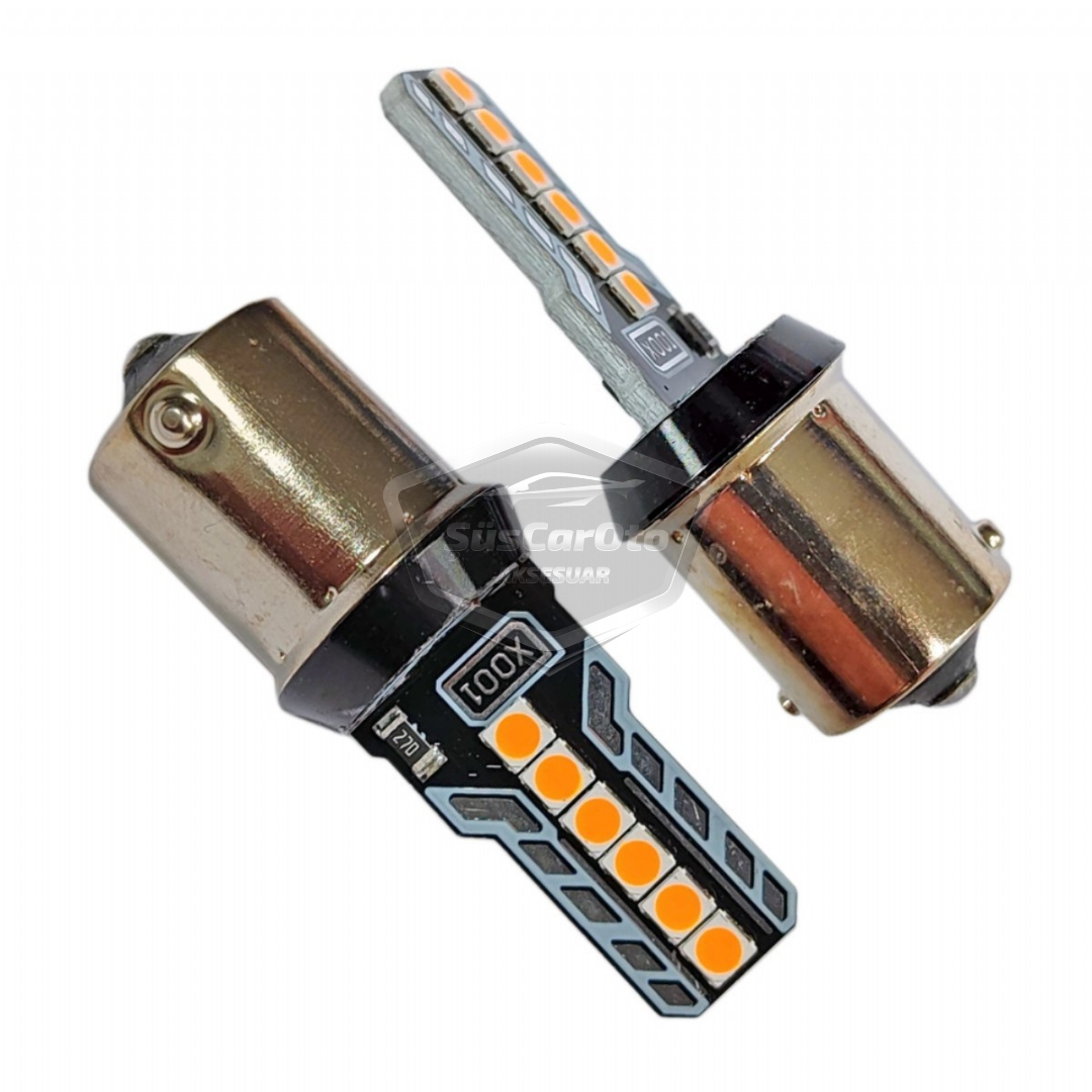 Carub Düz-Çakarlı Park Stop Sinyal Ampulü Tek Duy 12 Led Fren Lambası 12V 93 Turuncu image 1