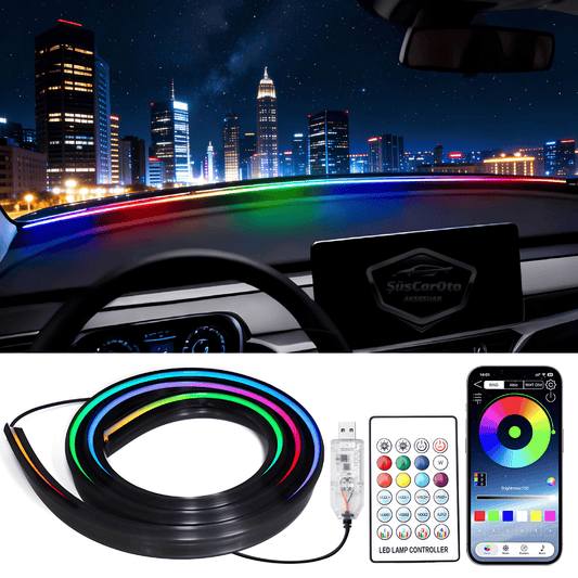 Universal Araç İçi App ve Kumanda Kontrollü Ön Cam Fitil Ambiyans RGB Atmosfer Cam Önü Ambiyans Led Neon Lamba Ses Yalıtım Fitili USB Girişli Montajsız image 0