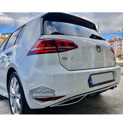 Vw Golf 7 Uyumlu Araca Özel Parlak Siyah OEM Arka Difüzör Highline Difizör Tırnaklı Krom Egzoz Çıkışlı Arka Tampon Eki İthal 1.Sınıf image 1
