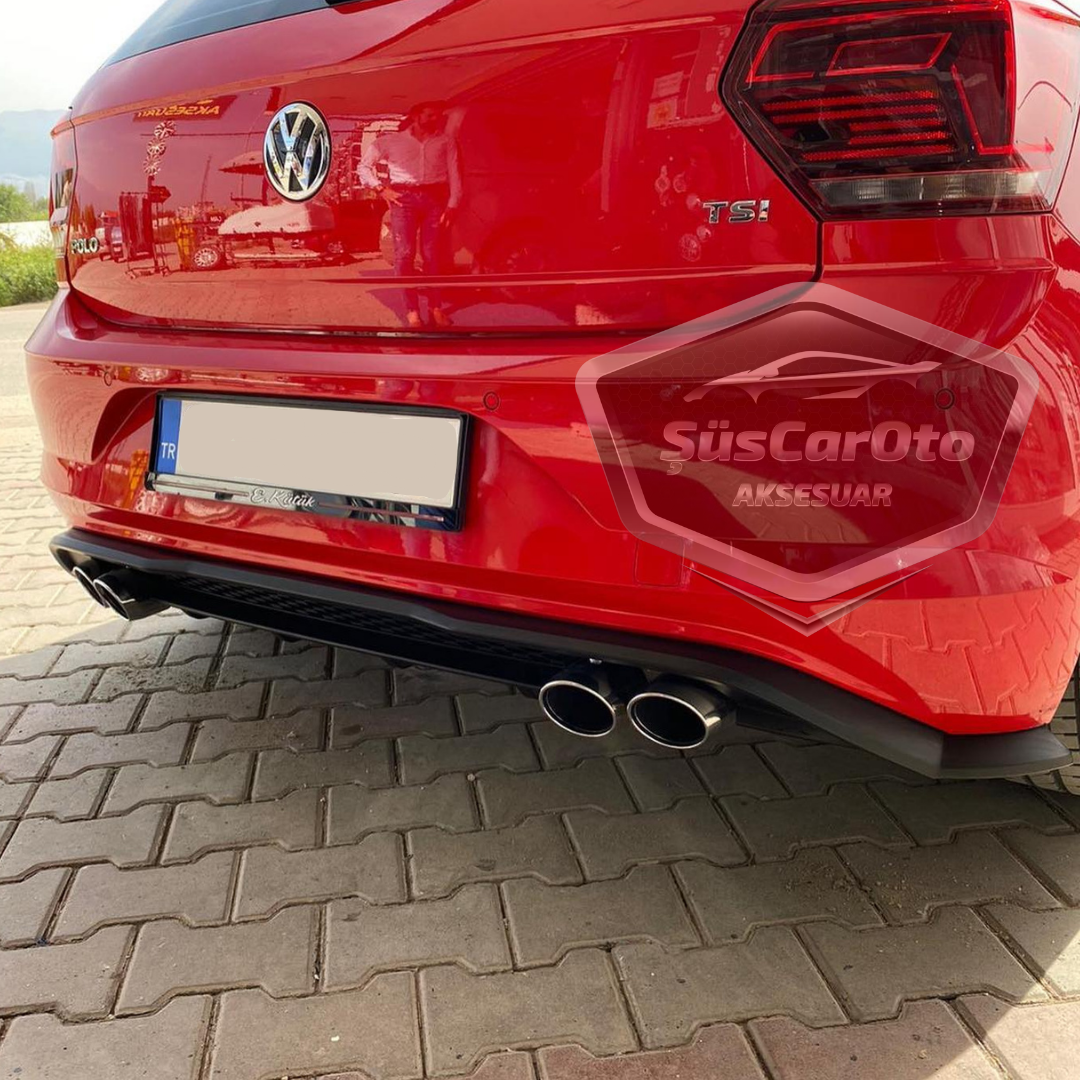 Vw Polo MK6 2018 Sonrası Araca Özel Mat Siyah Arka Difüzör Tırnaklı 4 Krom Egzoz Çıkışlı Arka Tampon Eki İthal 1.Sınıf image 3