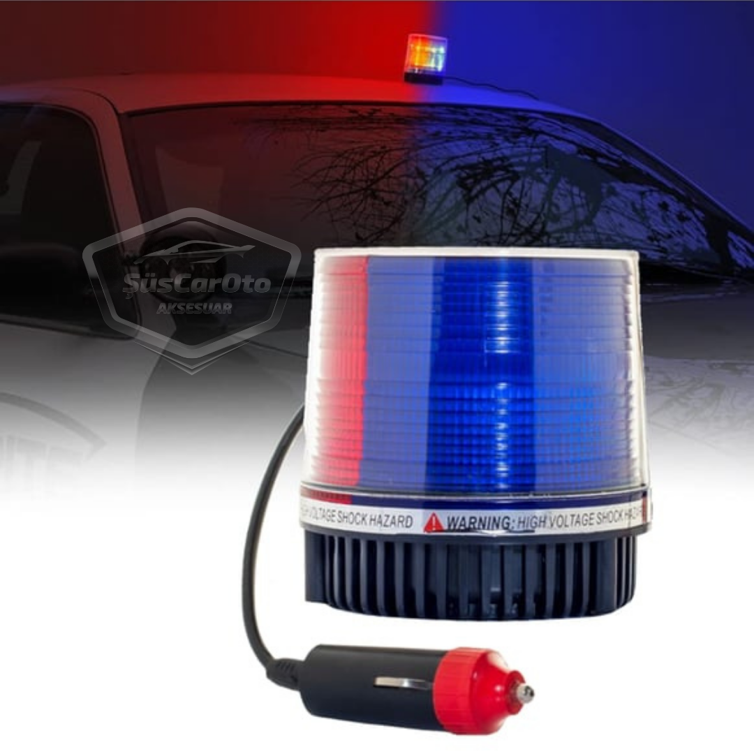 Mıknatıslı Çakarlı Tavan Tepe Lambası Yuvarlak Tip Polis Çakar Çakmaklık Girişli Su Geçirmez Kırmızı Mavi 12-24V Tepe Çakar image 0