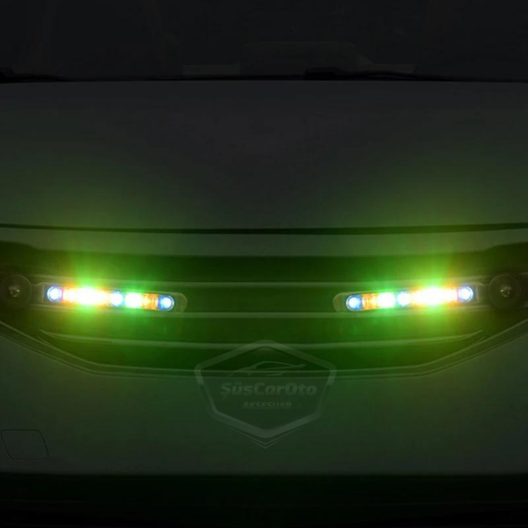 Araç Oto Rüzgar Enerjili Kablosuz 8 Ledli Gündüz Farı Araba Fırfırlı Elektriksiz Gündüz Ledi Lamba Su Geçirmez Renkli RGB image 2