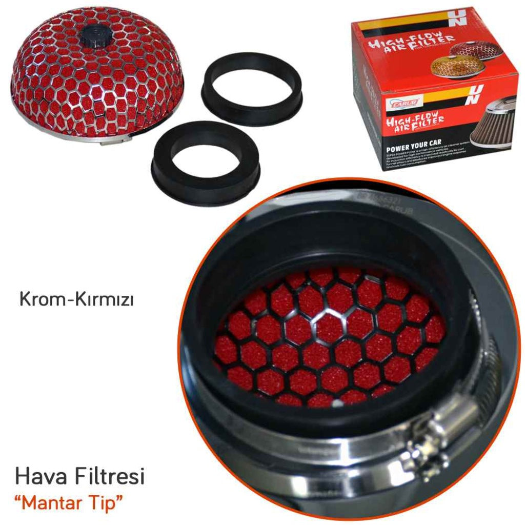 Carub Ses &amp; Performans Arttırıcı Açık Hava Filtresi Mantar Tip Kırmızı +6 Hp Aparatlı Üniversal image 1