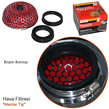 Carub Ses &amp; Performans Arttırıcı Açık Hava Filtresi Mantar Tip Kırmızı +6 Hp Aparatlı Üniversal image 1