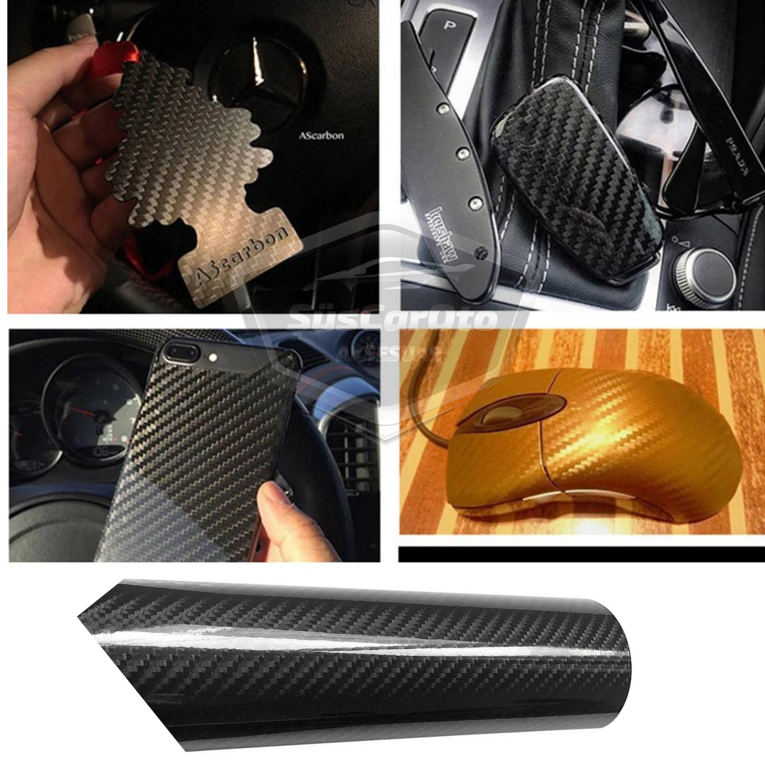 5D Ultra Parlak Karbon Fiber Folyo Film 30 x100 cm Hava Kanallı Yapışkanlı Laptop Cep Telefonu Araç Kaplama Folyosu Çok Amaçlı Jelatinli Siyah image 6