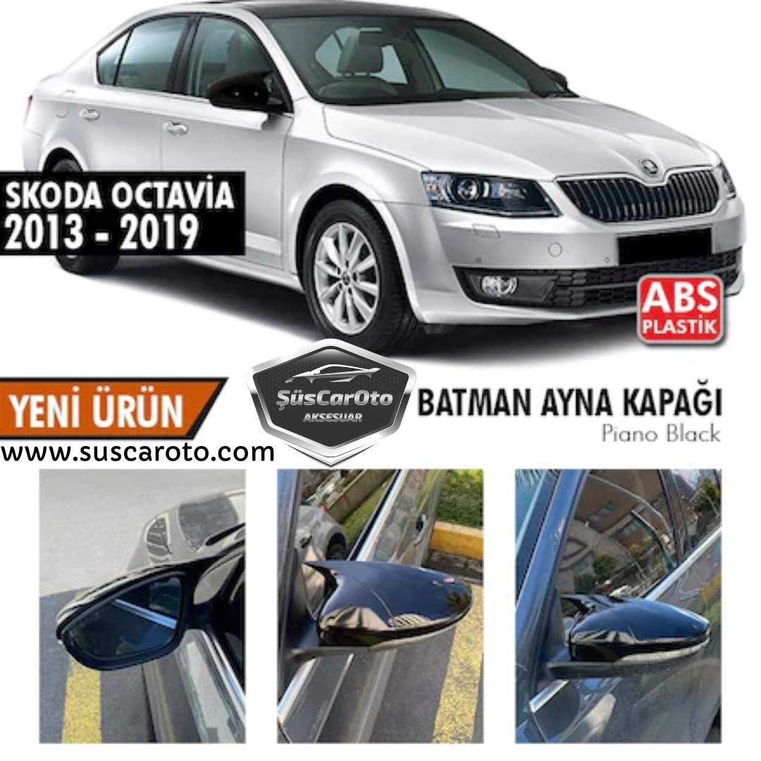 Skoda Octavia 2013-2020 Batman Yarasa Ayna Kapağı Piano Black ABS Plastik image 0