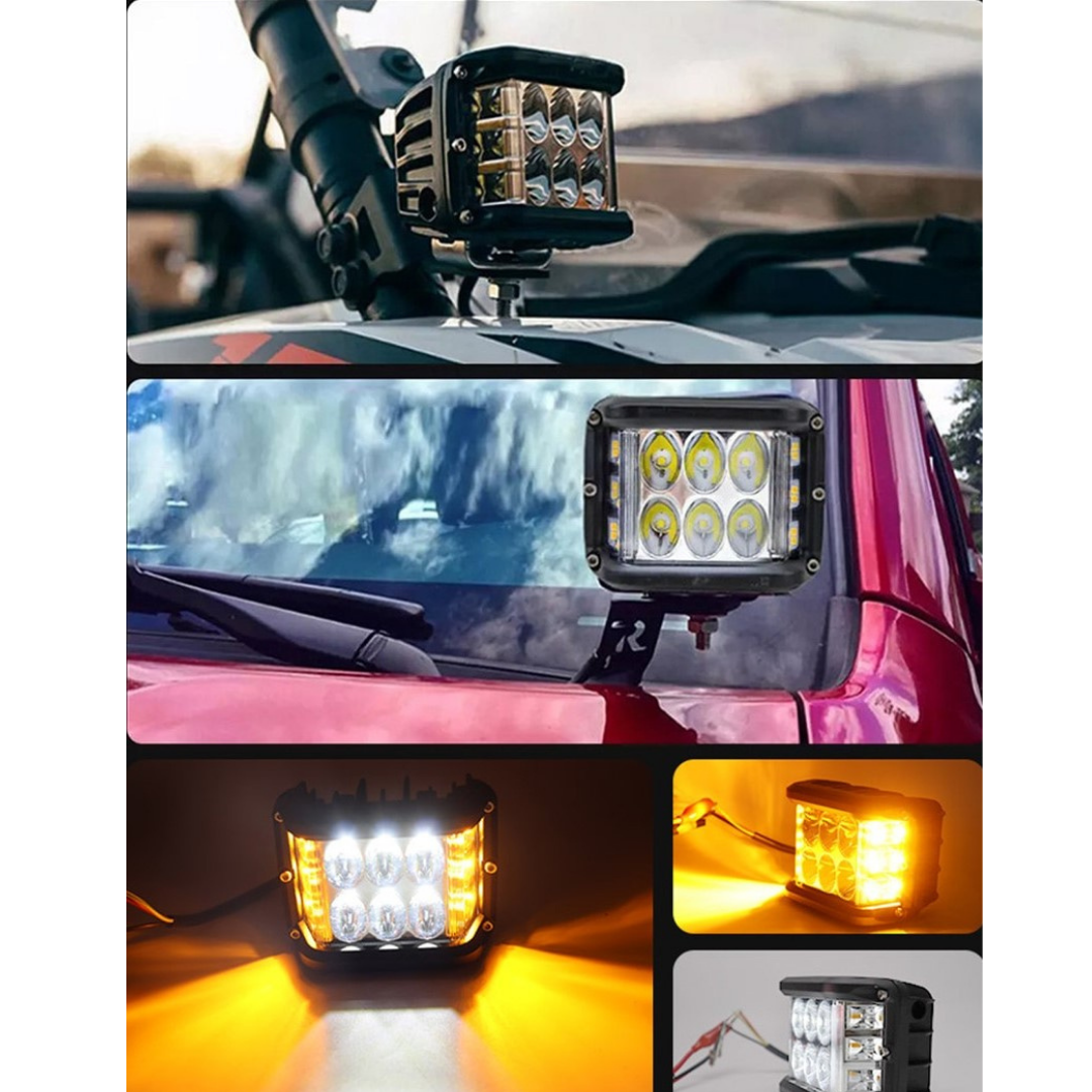 Off Road Led Lamba Delici Yayıcı Beyaz Turuncu Flaşlı Kare Sis Farı Projektör 45W 12 Led Metal Arazi Çalışma Lambası 1 Adet image 7