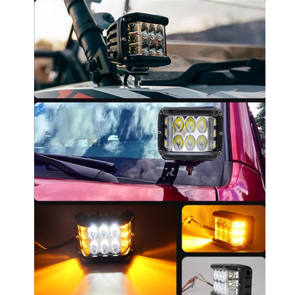Off Road Led Lamba Delici Yayıcı Beyaz Turuncu Flaşlı Kare Sis Farı Projektör 45W 12 Led Metal Arazi Çalışma Lambası 1 Adet image 7