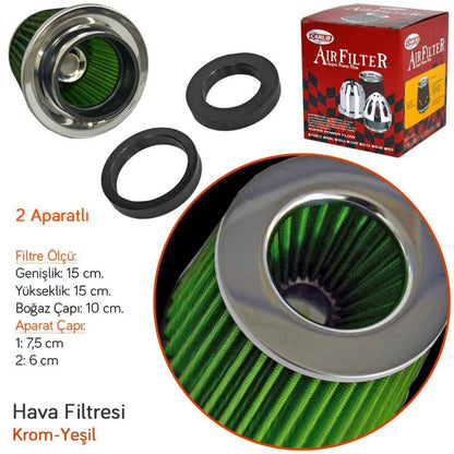 Carub Performans ve Ses Arttırıcı Açık Hava Filtresi +6 Hp Açık Tip Yeşil Aparatlı Üniversal image 1