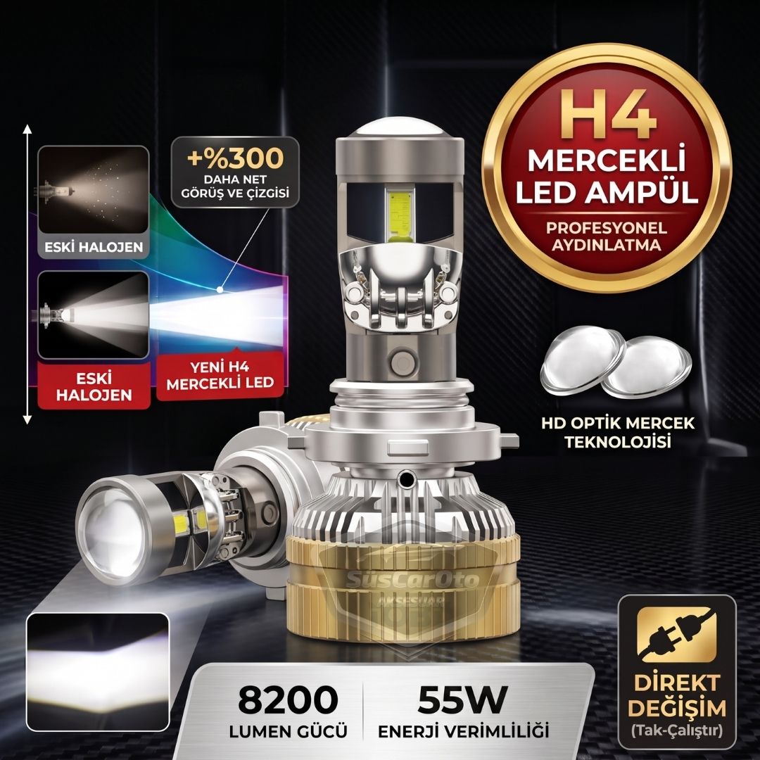H4 Lazer Mercekli Far Ampulü Ufuk Çizgili Otomobil Araç Motosiklet Uyumlu Profesyonel Mini Projektör LED Beyaz Led Xenon Lamba 8200LM Şimşek Etkili Uzun Kısa 2 Adet 12/36v 55W image 0