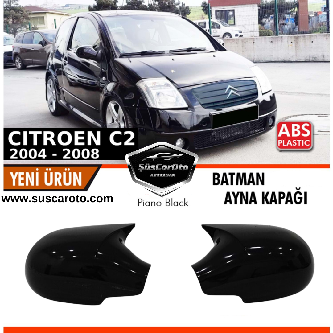 Citroen C2 2004-2008 Uyumlu Batman Yarasa Ayna Kapağı Piano Black ABS Plastik image 3