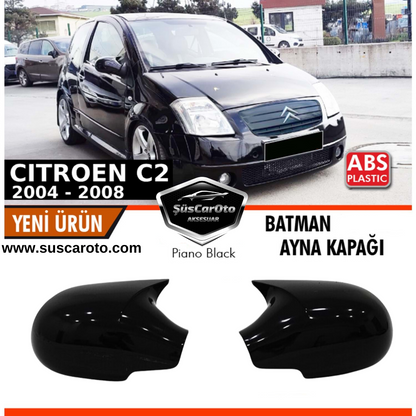 Citroen C2 2004-2008 Uyumlu Batman Yarasa Ayna Kapağı Piano Black ABS Plastik image 3