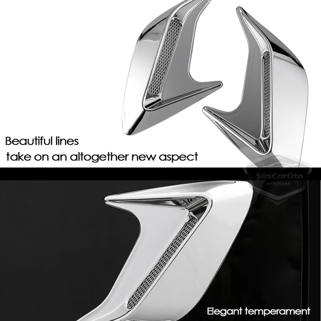 Üniversal Krom Kaput Çamurluk Venti Izgarası Sağ Sol 2 Adet Mini Scoop Vent Spor Görünümlü 1.Sınıf İthal Sağ Sol 2 Adet Silver Gümüş ONP165 image 5